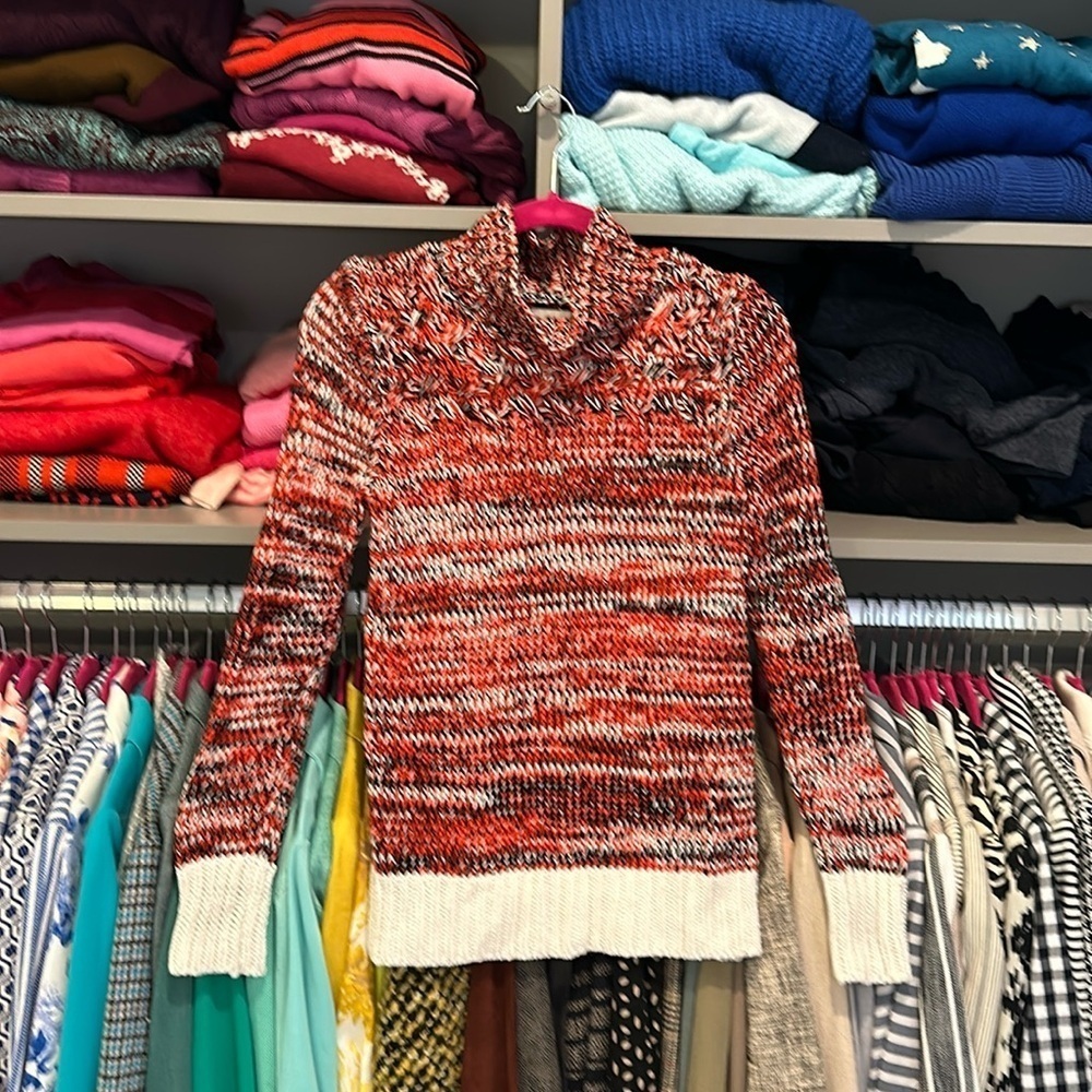 Loft knitted red/white/black cowl neck long sleeve sweater size XS